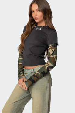 Camo Layered Long Sleeve T Shirt