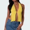 Caraway Ribbed Knit Split Front Top