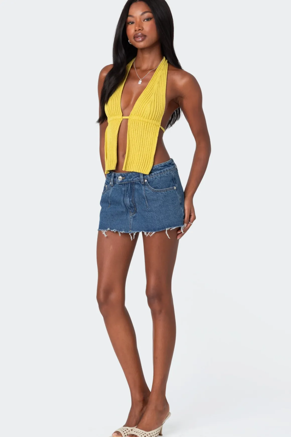 Caraway Ribbed Knit Split Front Top