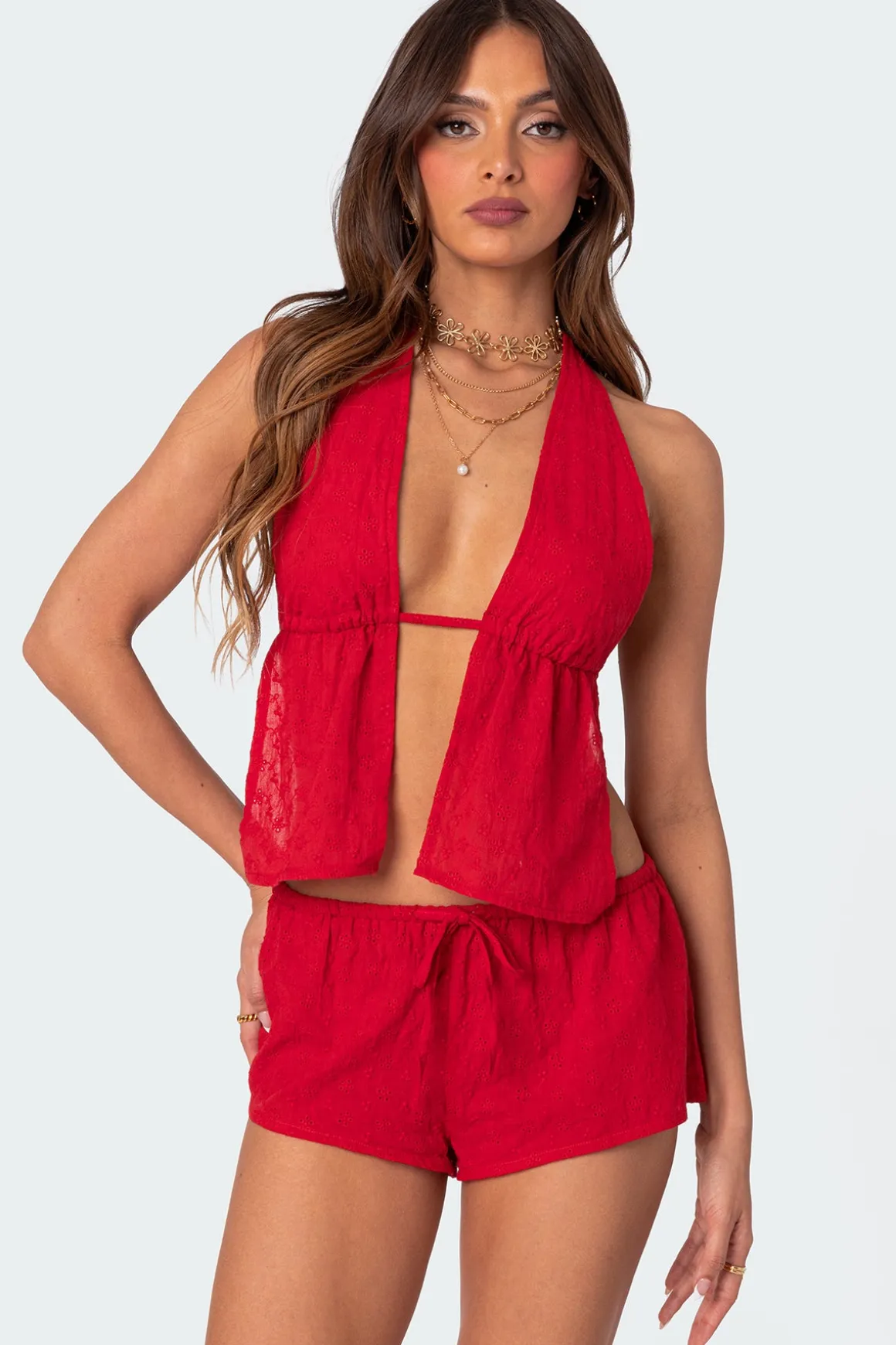 Cayenne Eyelet Split Front Top