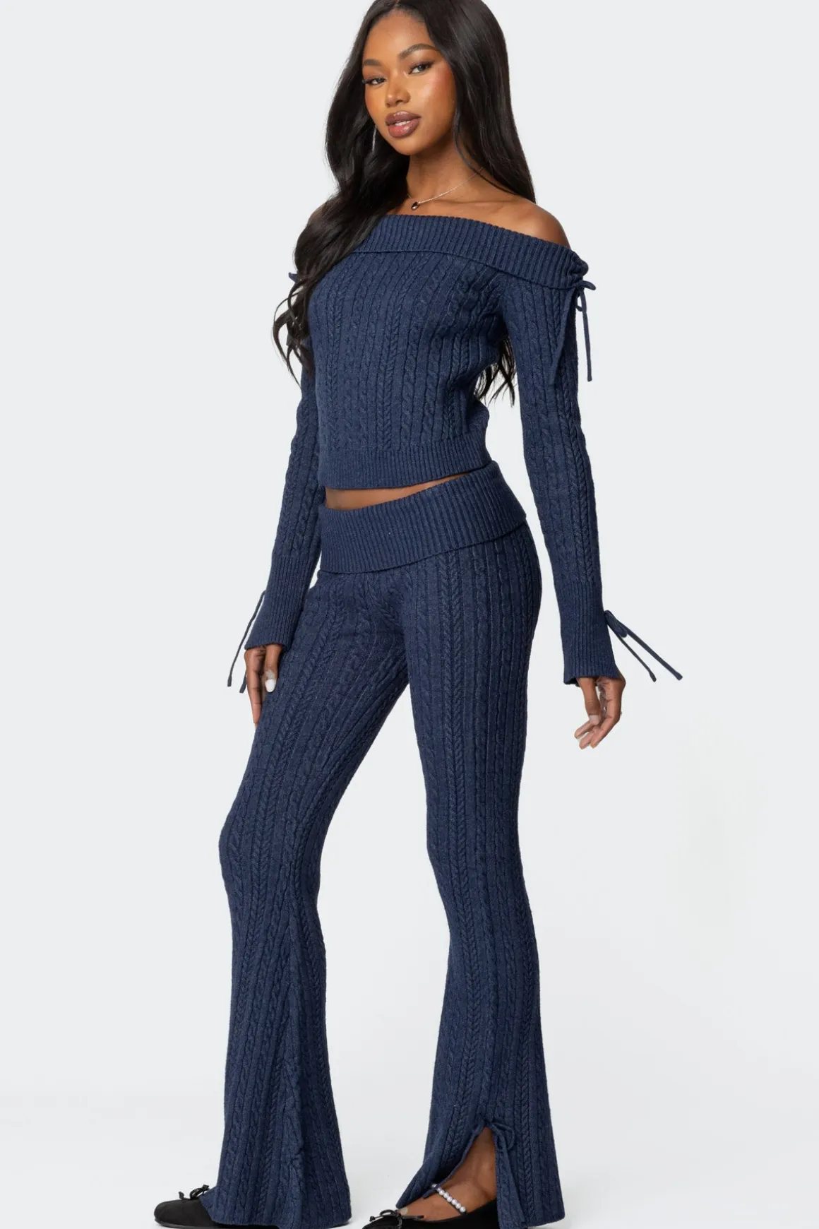 Chase Fold Over Cable Knit Top
