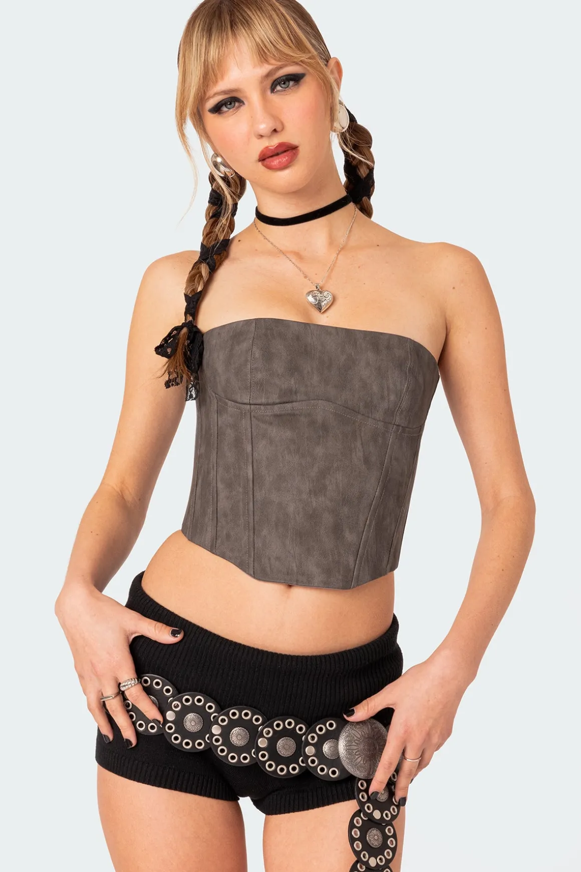 Christa Washed Faux Leather Corset