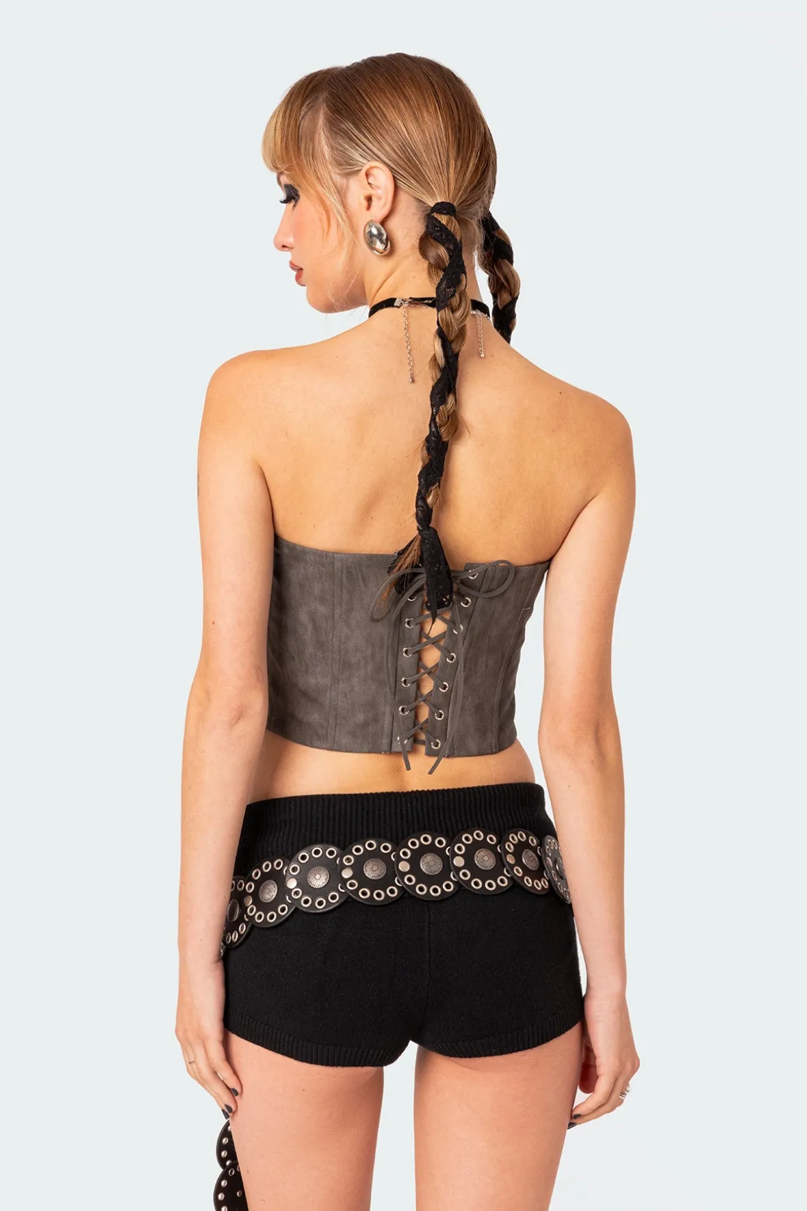 Christa Washed Faux Leather Corset