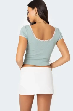 Cinched Lace Trim Top