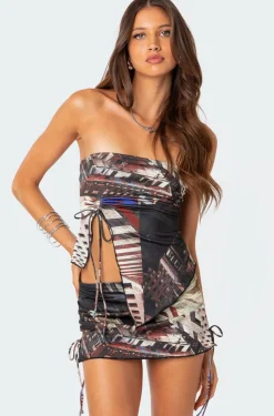 City Lyfe Asymmetric Printed Tube Top