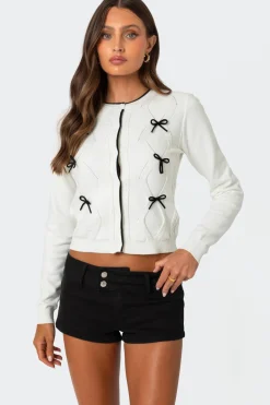 Contrast Bow Knit Cardigan