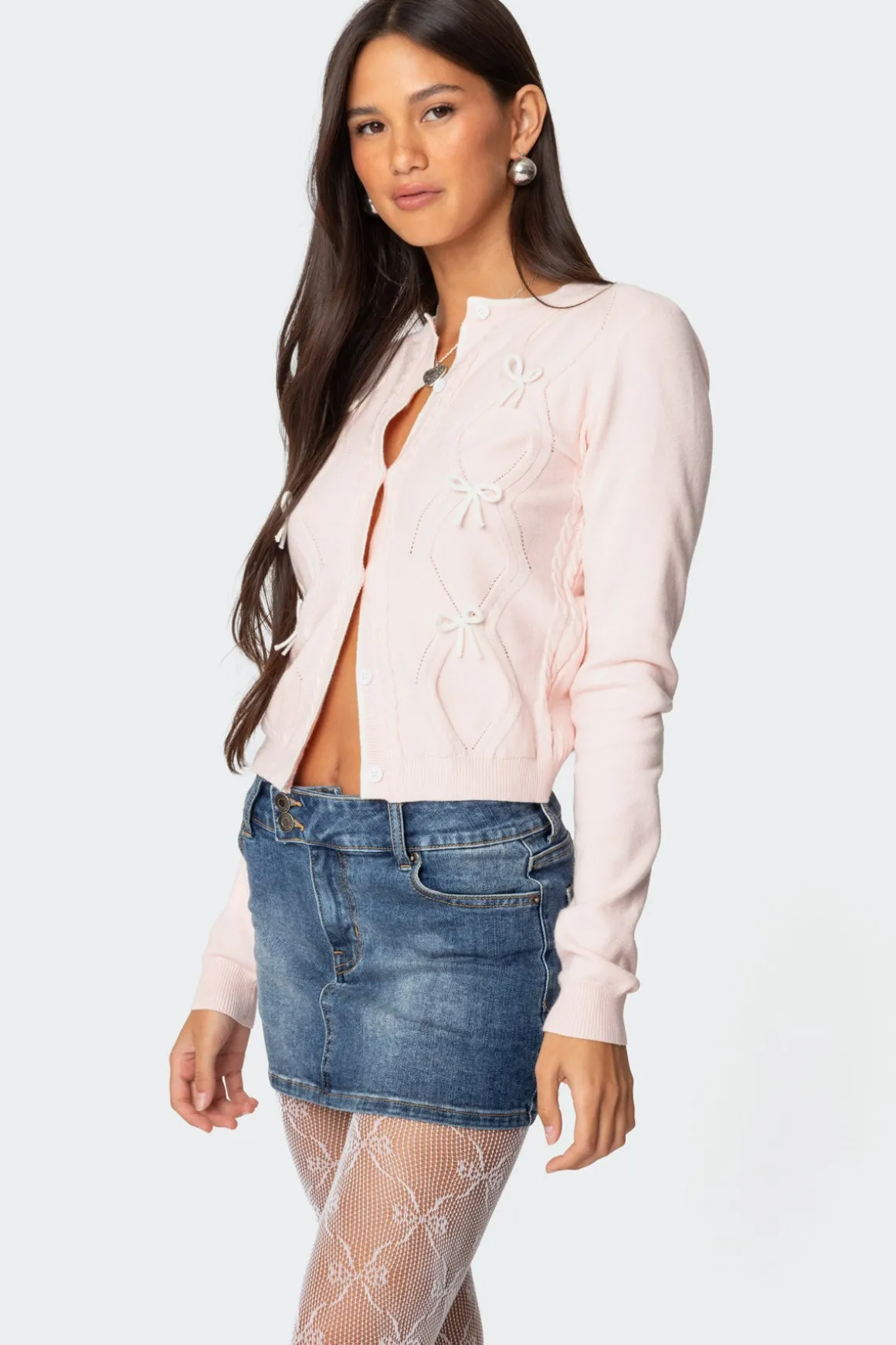 Contrast Bow Knit Cardigan