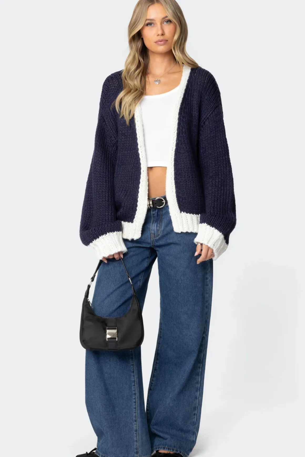 Contrast Chunky Knit Cardigan