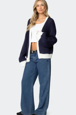Contrast Chunky Knit Cardigan