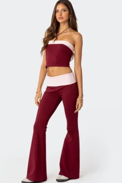 Contrast Fold Over Flared Leggings