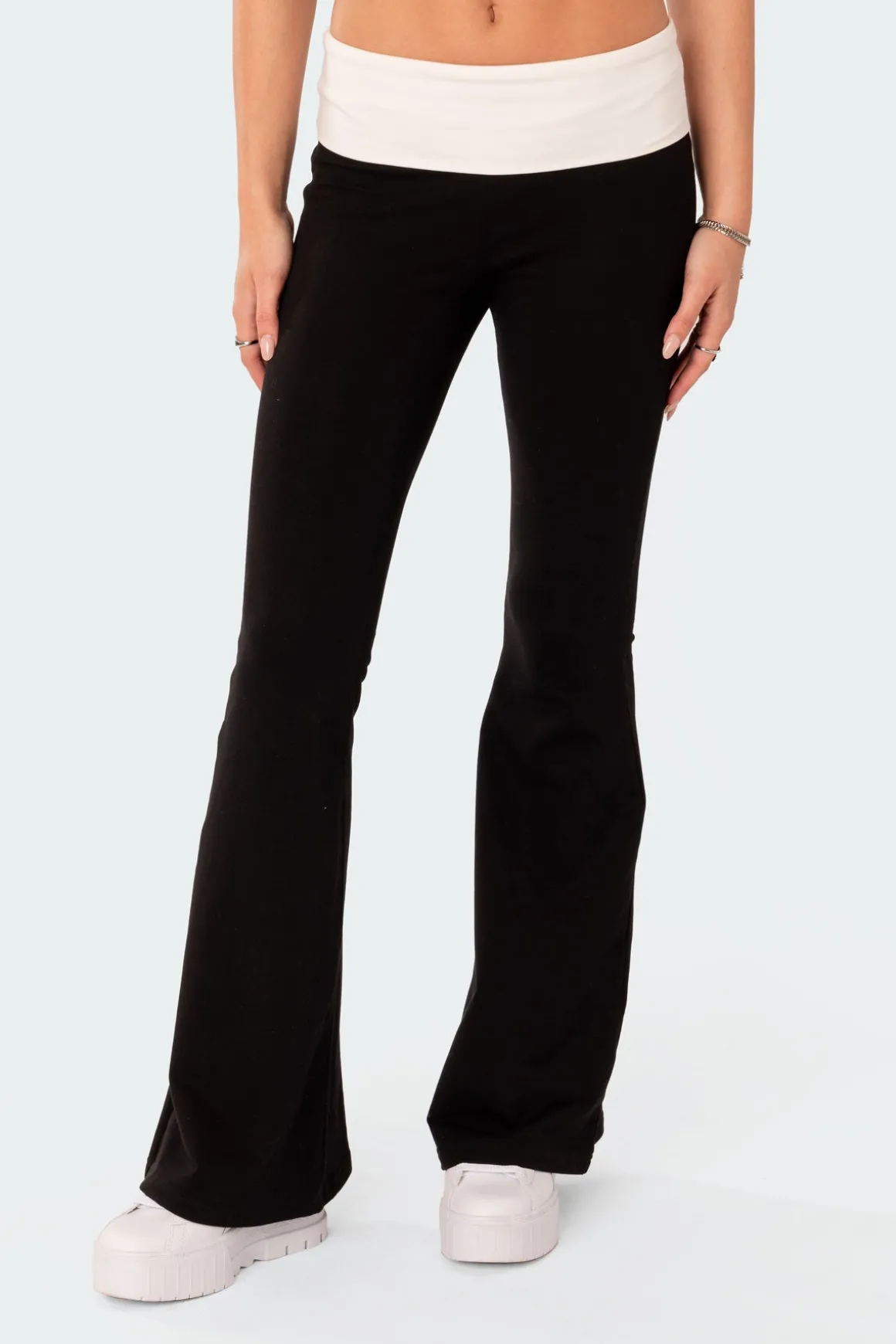 Contrast Fold Over Flared Leggings
