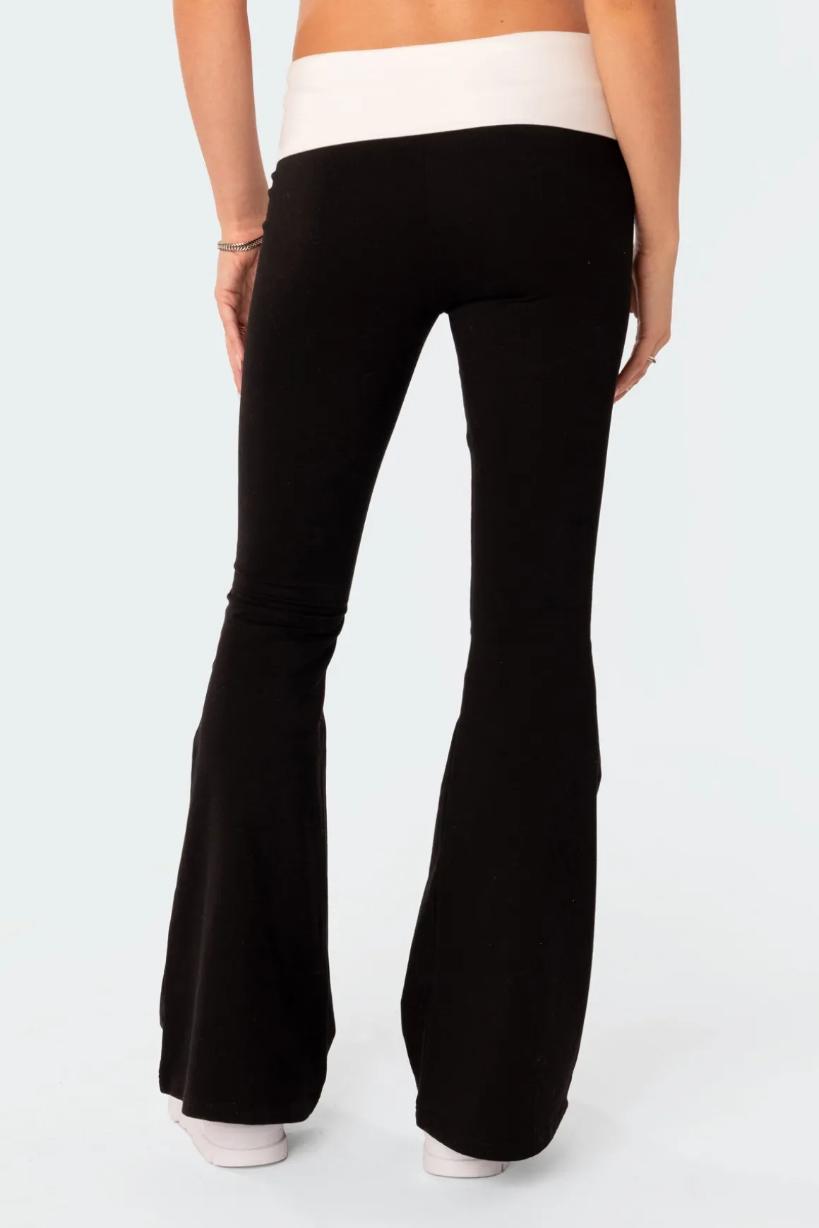 Contrast Fold Over Flared Leggings