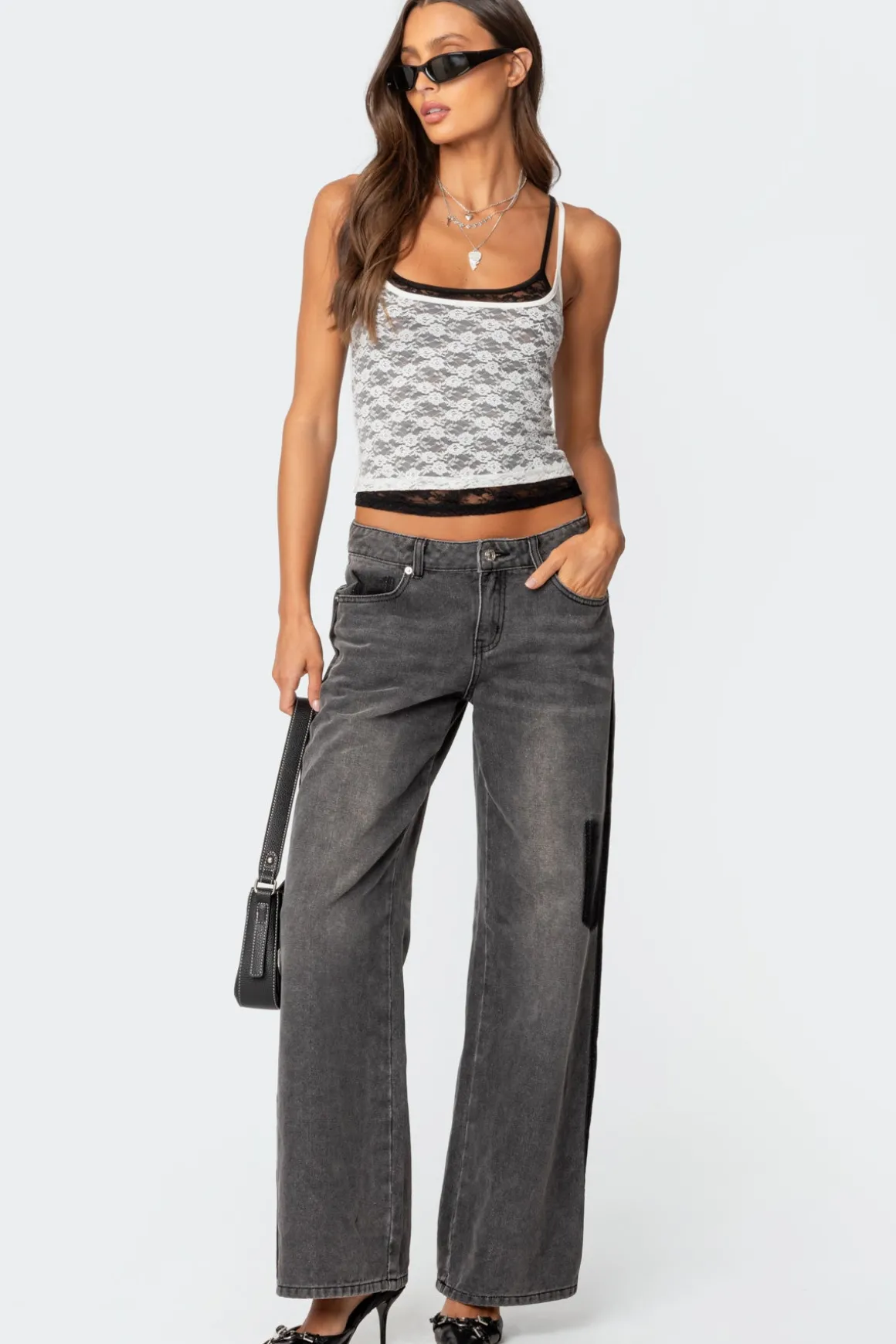 Contrast Pocket Washed Low Rise Jeans