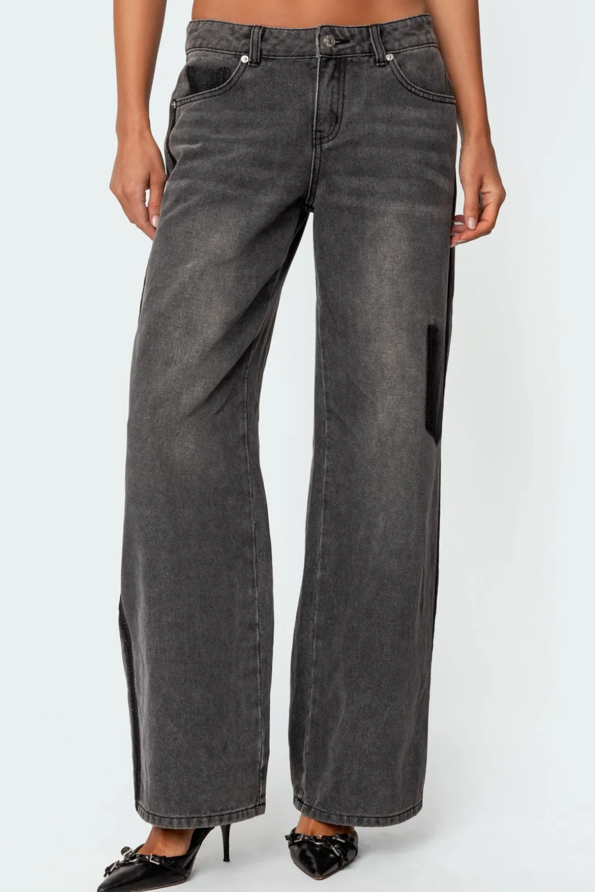 Contrast Pocket Washed Low Rise Jeans