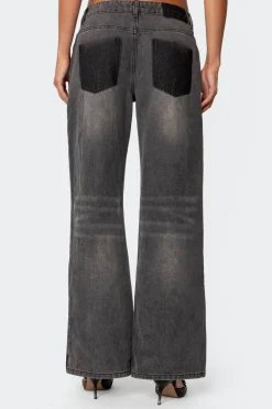 Contrast Pocket Washed Low Rise Jeans