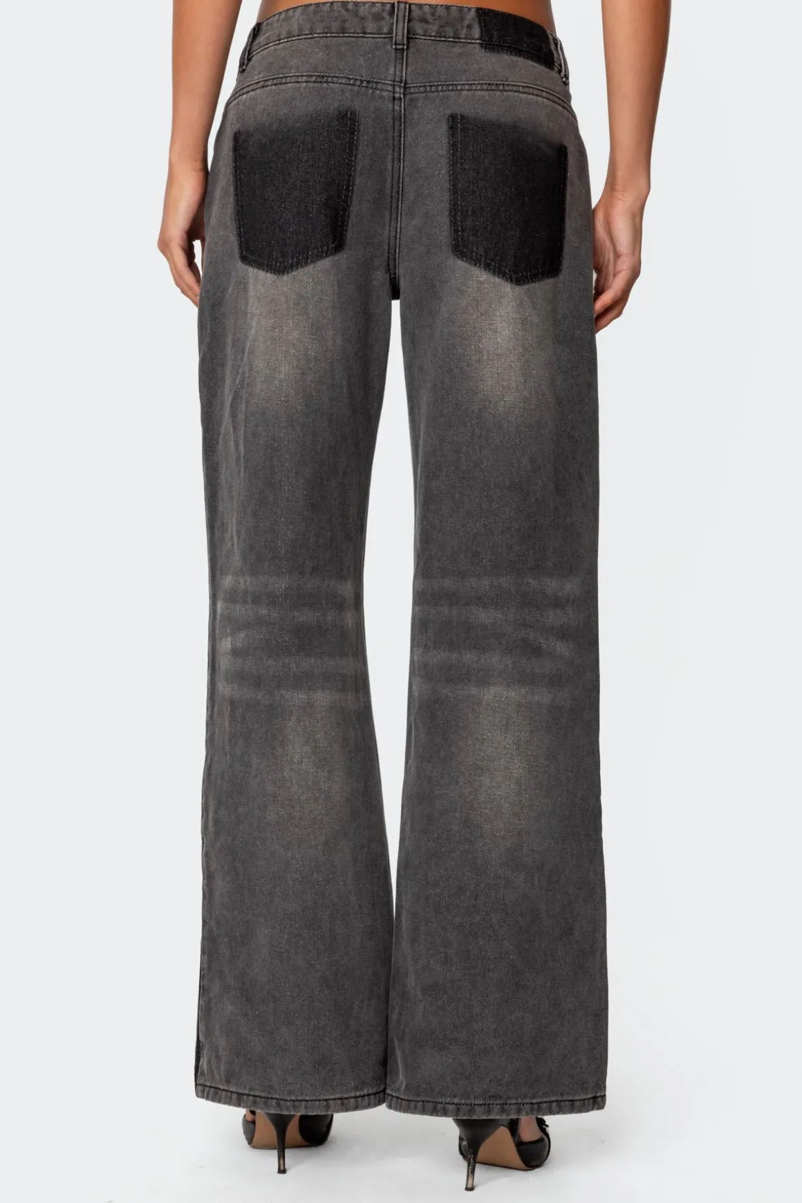 Contrast Pocket Washed Low Rise Jeans
