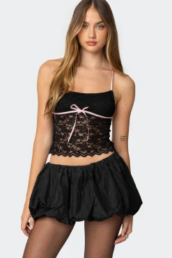Contrast Ribbon Lace Halter Top
