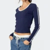 Contrast V Neck Long Sleeve T Shirt