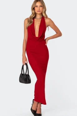 Cowl Neck Open Back Maxi Dress