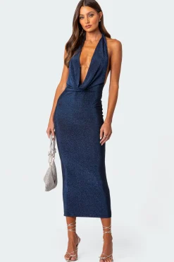 Cowl Neck Open Back Maxi Dress