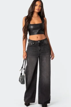 Crescent Faux Leather Crop Top