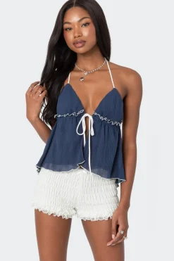 Crinkled Split Front Halter Top