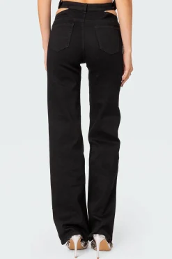 Cut Out Belt Low Rise Flared Jeans