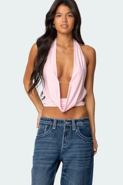 Deep Cowl Neck Open Back Top