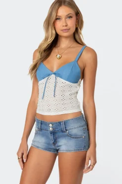 Denim & Eyelet Tank Top