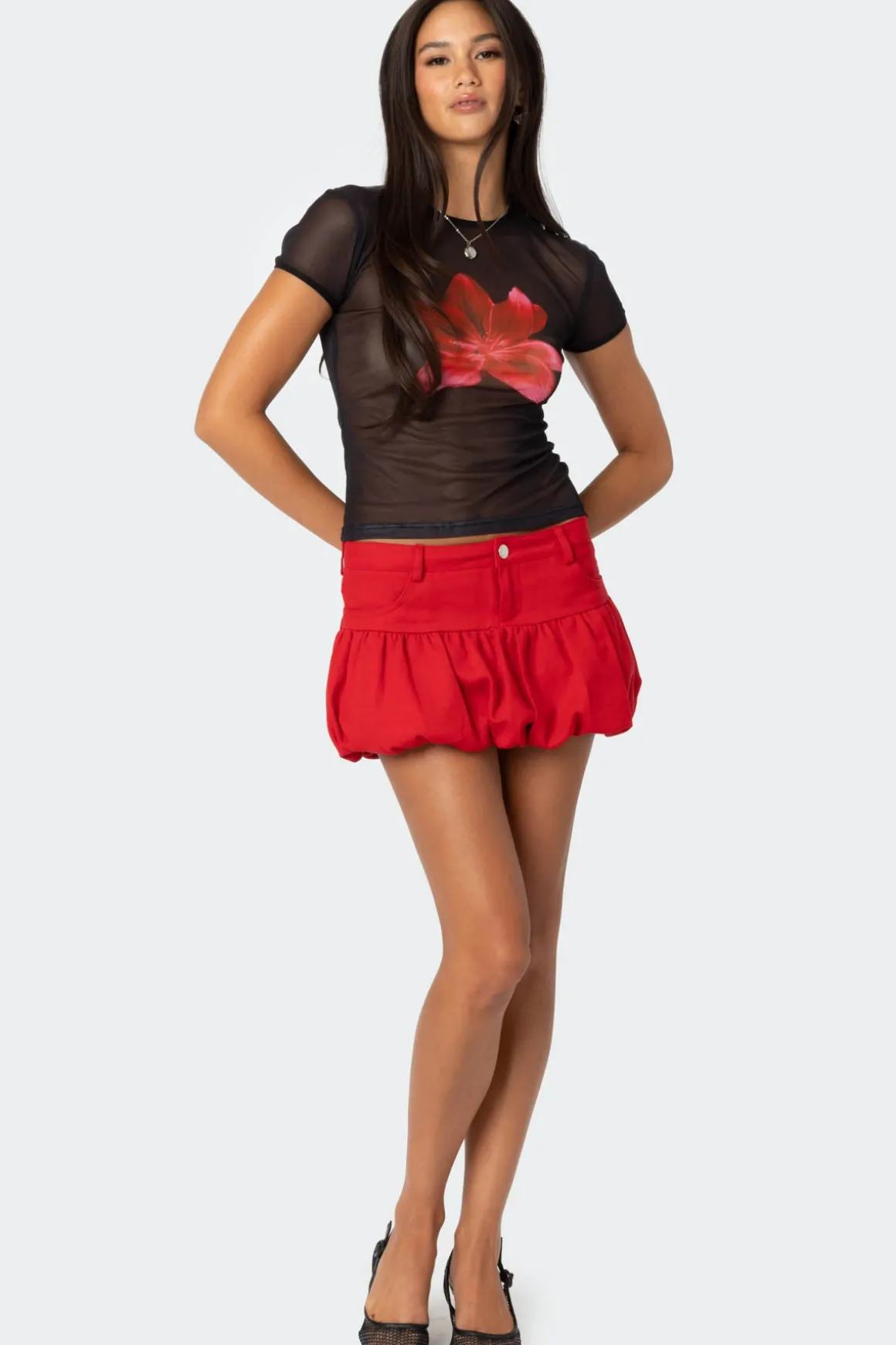 Denim Bubble Mini Skirt