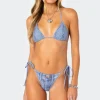 Denim Printed Triangle Bikini Top