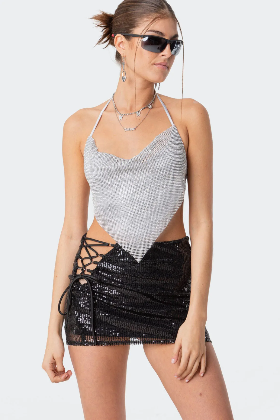 Diamond Rhinestone Cowl Necktop