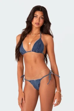 Didi Distressed Denim Triangle Bikini Top