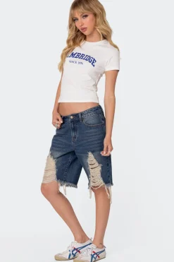 Distressed Denim Bermuda Shorts