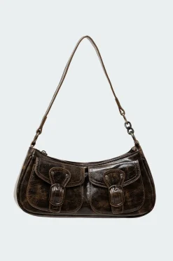 Distressed Faux Leather Buckle Bag