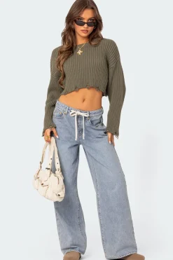 Distressed Hem Oversized Cropped Sweater