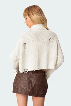 Distressed Turtle Neck Cropped Sweater