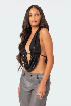 Draped Scoop Neck Open Back Top