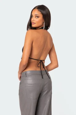Draped Scoop Neck Open Back Top