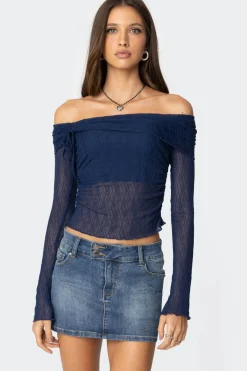 Drawstring Fold Over Sheer Top