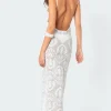 Embroidered Backless Sheer Knit Maxi Dress