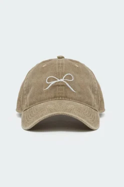 Embroidered Bow Washed Baseball Cap