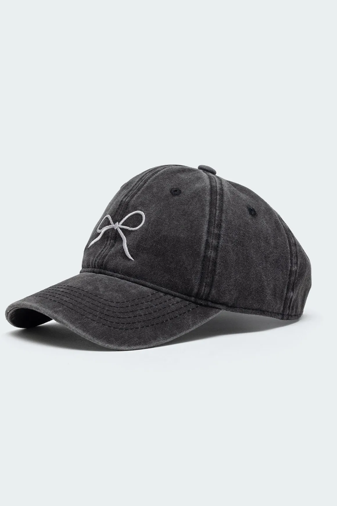 Embroidered Bow Washed Baseball Cap