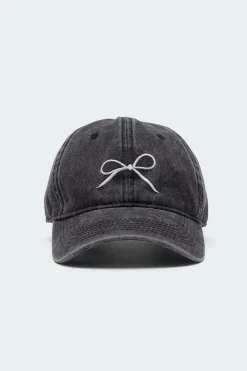 Embroidered Bow Washed Baseball Cap