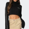 Embroidered Edge Cropped Turtle Neck Sweater