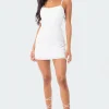 Embroidered Open-Back Mini Dress