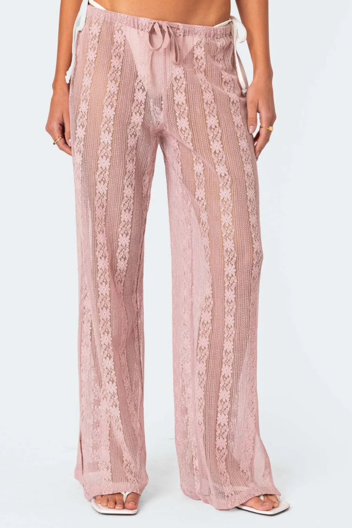 Embroidered Sheer Lace Pants