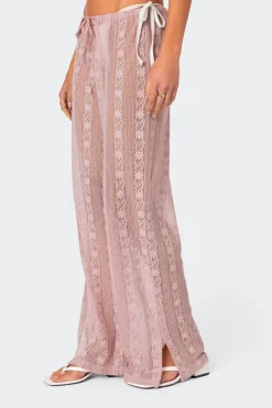 Embroidered Sheer Lace Pants