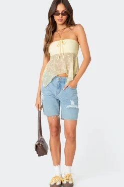 Embroidered Sheer Strapless Top