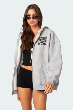 Everything'S Ok Zip Up Oversized Hoodie